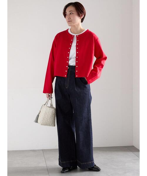 Te chichi(テチチ)の「カットソークルーネックカーディガン(カーディガン/ボレロ・レディース・ブラック/レッド/オフホワイト・F)」の7枚目の写真