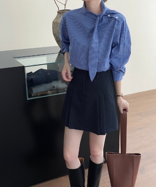 semplice(センプリチェ)の「スタンドカラー チェックシャツ(シャツ/ブラウス・レディース・ブルー・F)」の8枚目の写真