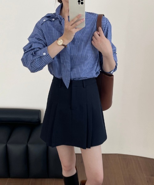 semplice(センプリチェ)の「スタンドカラー チェックシャツ(シャツ/ブラウス・レディース・ブルー・F)」の10枚目の写真