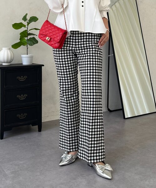 prose verse（プロズヴェール）の「スーパーストレッチギンガムフレアパンツ（その他パンツ・レディース・ブラック系その他・PL/PM/TL/LARGE/MEDIUM）」の6枚目の写真