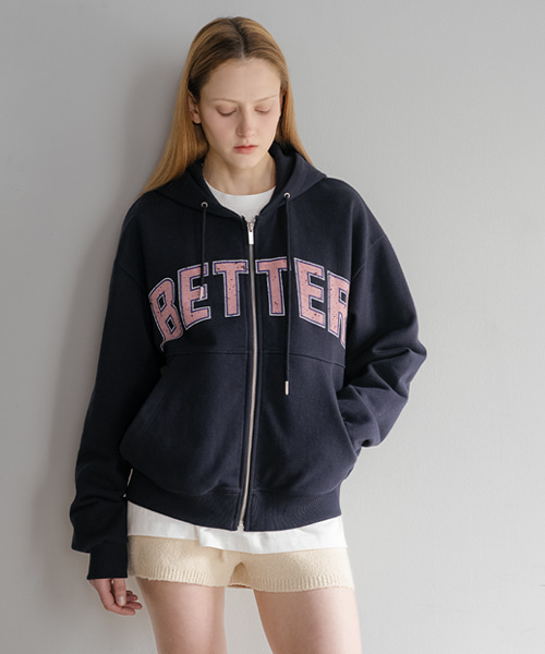 Better printed hoodie zip-up [KNSS05JP04] — navy — худи с принтом на молнии, темно-синее