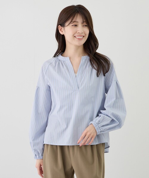 Jayro(ジャイロ)の「ストライプスキッパーブラウス(シャツ/ブラウス・レディース・ブルー系その他2/サックスブルー/ホワイト系その他2・M)」の2枚目の写真