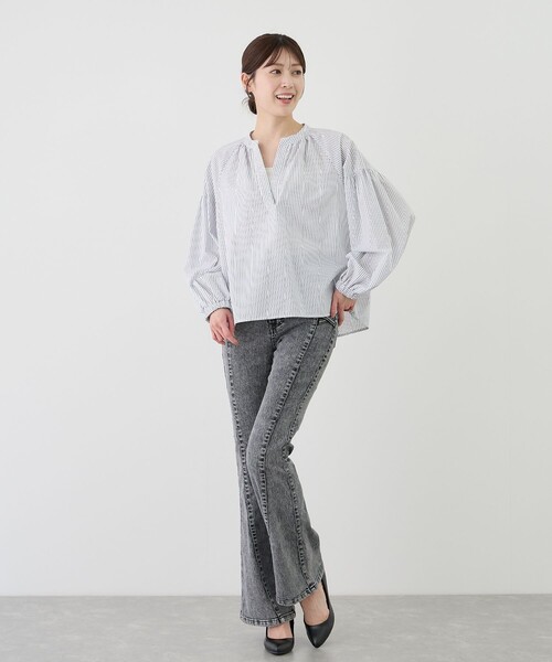 Jayro(ジャイロ)の「ストライプスキッパーブラウス(シャツ/ブラウス・レディース・ブルー系その他2/サックスブルー/ホワイト系その他2・M)」の7枚目の写真