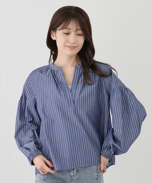 Jayro(ジャイロ)の「ストライプスキッパーブラウス(シャツ/ブラウス・レディース・ブルー系その他2/サックスブルー/ホワイト系その他2・M)」の10枚目の写真