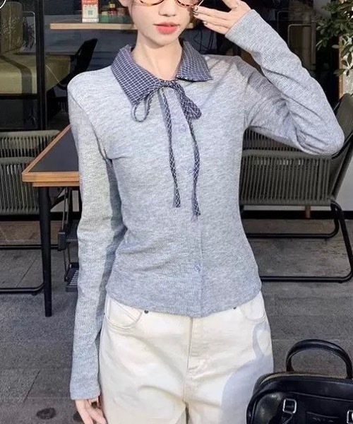 Alvia(アルビア)の「リボンドッキング裏起毛トップス(Tシャツ/カットソー・レディース・ライトグレー/ダークグレー・M)」の17枚目の写真