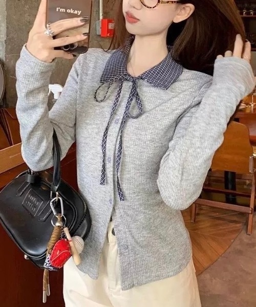 Alvia(アルビア)の「リボンドッキング裏起毛トップス(Tシャツ/カットソー・レディース・ライトグレー/ダークグレー・M)」の19枚目の写真