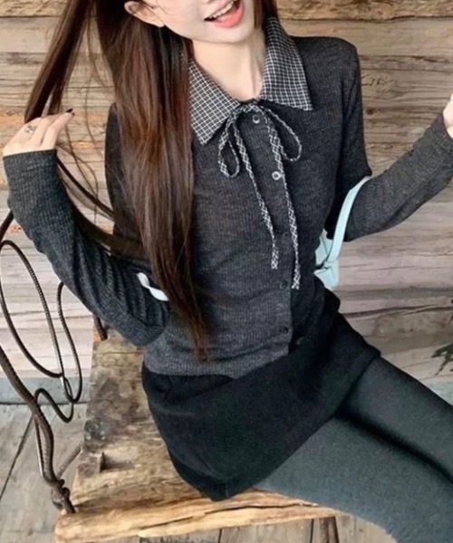 Alvia(アルビア)の「リボンドッキング裏起毛トップス(Tシャツ/カットソー・レディース・ライトグレー/ダークグレー・M)」の22枚目の写真