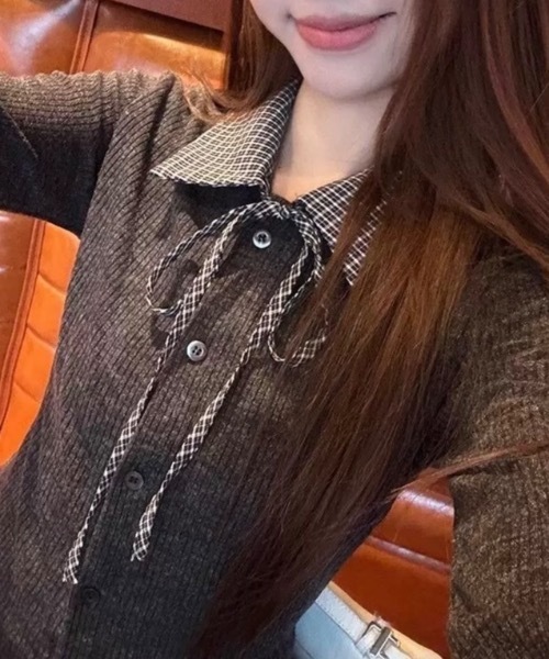 Alvia(アルビア)の「リボンドッキング裏起毛トップス(Tシャツ/カットソー・レディース・ライトグレー/ダークグレー・M)」の6枚目の写真