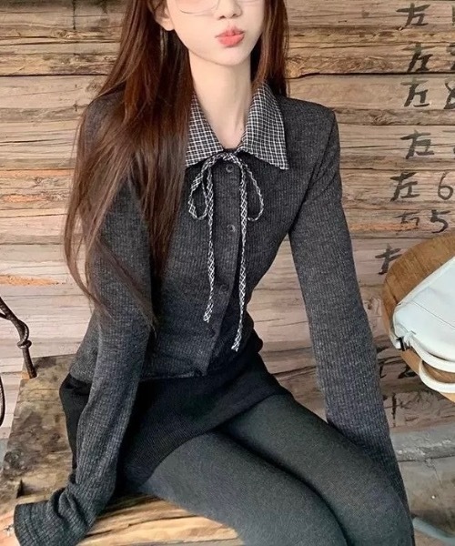 Alvia(アルビア)の「リボンドッキング裏起毛トップス(Tシャツ/カットソー・レディース・ライトグレー/ダークグレー・M)」の12枚目の写真