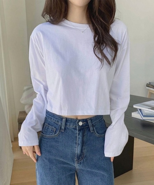 HEILIS(ヘイリス)の「クロップドボックス長袖Tシャツ / 春服 秋服 冬服 オーバーサイズ クロップド Tシャツ カットソー 長袖 トップス 無地 ノームコア シンプル 韓国 ブラック グレー ホワイト(Tシャツ/カットソー・レディース・ブラック/ホワイト/グレー・FREE)」の14枚目の写真