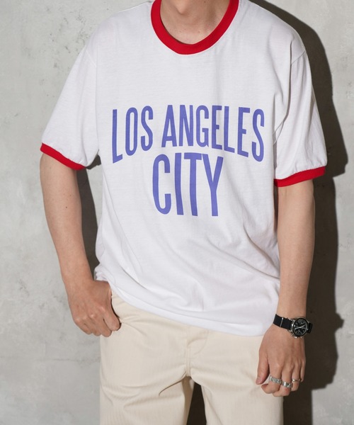 C.E.L.STORE(セルストア)の「I LOVE LA / アイラブエルエー "LOS ANGELES" RINGER TEE ロサンゼルス リンガーTシャツ(Tシャツ/カットソー・メンズ・レッド・MEDIUM/LARGE/X-LARGE)」の1枚目の写真
