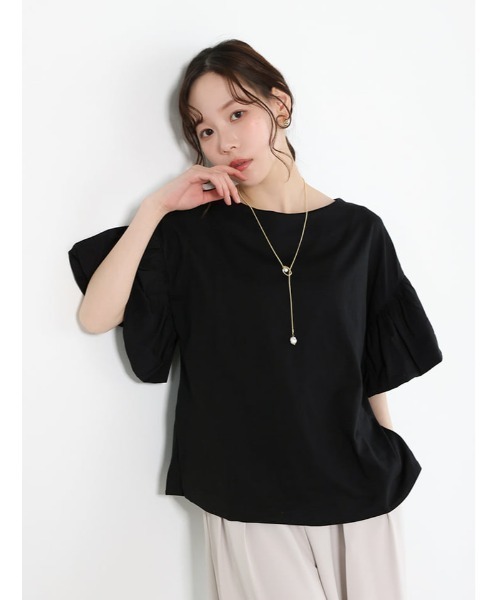 fifth（フィフス）の「フリルスリーブTシャツ（Tシャツ/カットソー・レディース・ブラック/グレイッシュベージュ/ホワイト・F）」の2枚目の写真