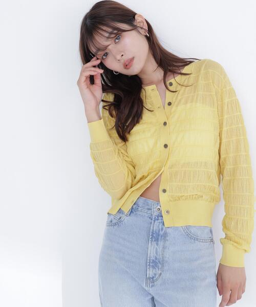 NATURAL BEAUTY BASIC（ナチュラルビューティーベーシック）の「シアーシャーリングカーディガン（カーディガン/ボレロ・レディース・ブラック/ブルー/イエロー・ﾌﾘ-）」の3枚目の写真