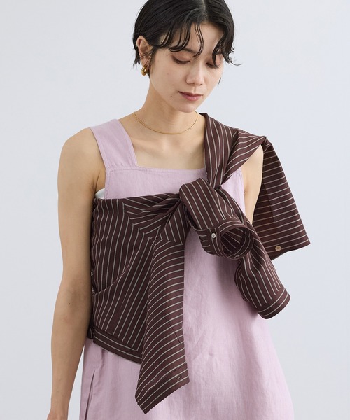 SALON adam et rope'（サロン アダム エ ロペ）の「ACAR クロップドストライプシャツ（シャツ/ブラウス・レディース・ブラウン/ベージュ・FREE）」の3枚目の写真