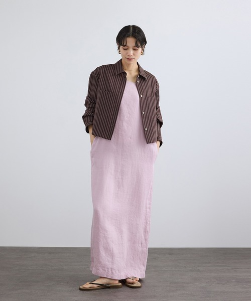 SALON adam et rope'（サロン アダム エ ロペ）の「ACAR クロップドストライプシャツ（シャツ/ブラウス・レディース・ブラウン/ベージュ・FREE）」の5枚目の写真