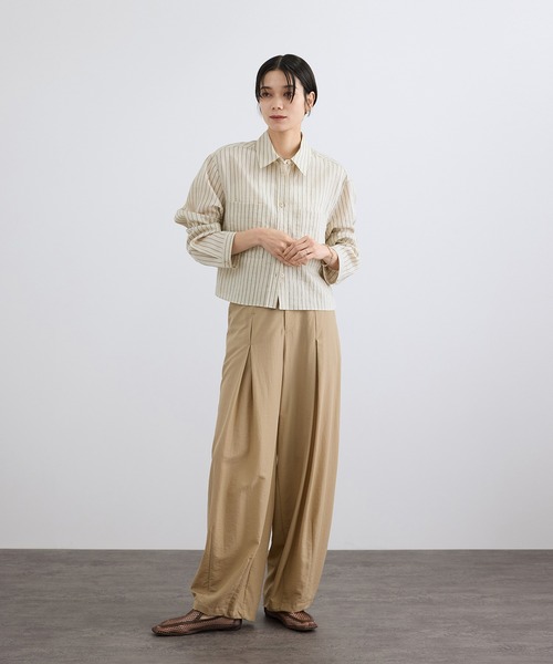 SALON adam et rope'（サロン アダム エ ロペ）の「ACAR クロップドストライプシャツ（シャツ/ブラウス・レディース・ブラウン/ベージュ・FREE）」の7枚目の写真