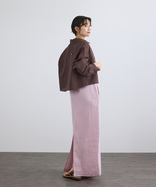 SALON adam et rope'（サロン アダム エ ロペ）の「ACAR クロップドストライプシャツ（シャツ/ブラウス・レディース・ブラウン/ベージュ・FREE）」の9枚目の写真