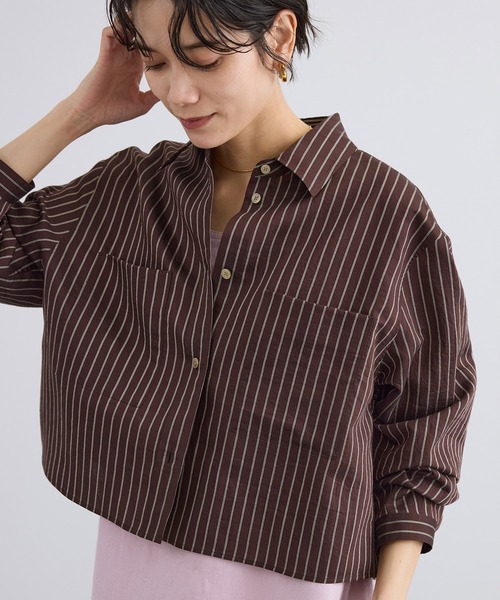 SALON adam et rope'（サロン アダム エ ロペ）の「ACAR クロップドストライプシャツ（シャツ/ブラウス・レディース・ブラウン/ベージュ・FREE）」の12枚目の写真