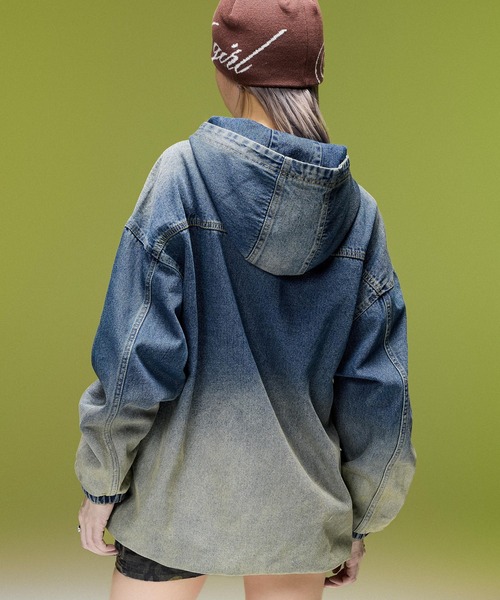 X-girl(エックスガール)の「DUSTY DENIM ANORAK DRESS(ワンピース・レディース・ブラック/インディゴブルー・S/M)」の12枚目の写真