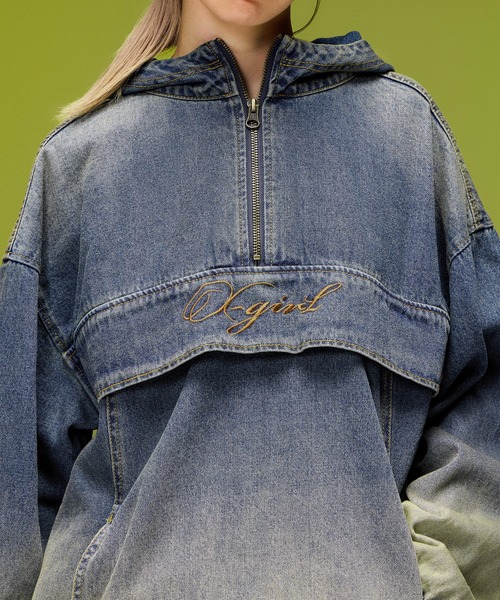 X-girl(エックスガール)の「DUSTY DENIM ANORAK DRESS(ワンピース・レディース・ブラック/インディゴブルー・S/M)」の13枚目の写真