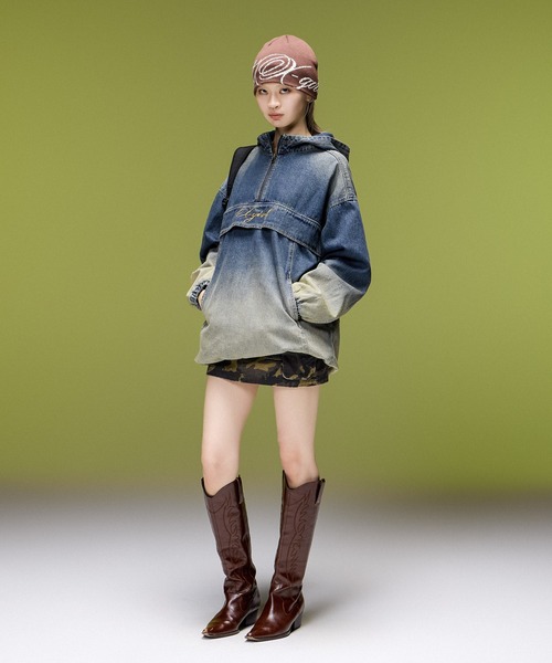X-girl(エックスガール)の「DUSTY DENIM ANORAK DRESS(ワンピース・レディース・ブラック/インディゴブルー・S/M)」の14枚目の写真