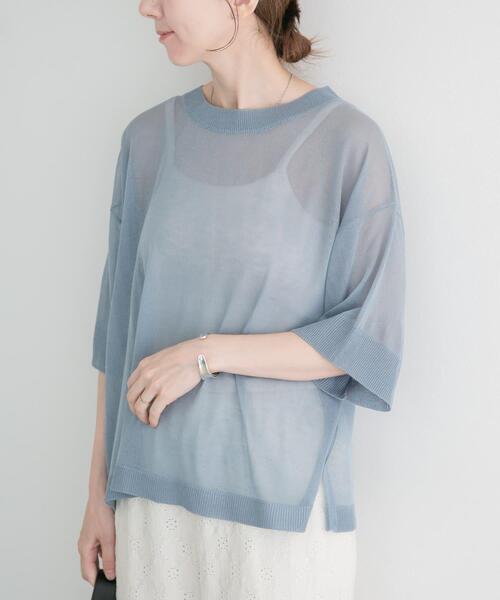 ITEMS URBANRESEARCH(アイテムズ アーバンリサーチ)の「シアーハンソデニットプルオーバー(ニット/セーター・レディース・グレー系その他/ブラック/ライトブルー・FREE)」の3枚目の写真