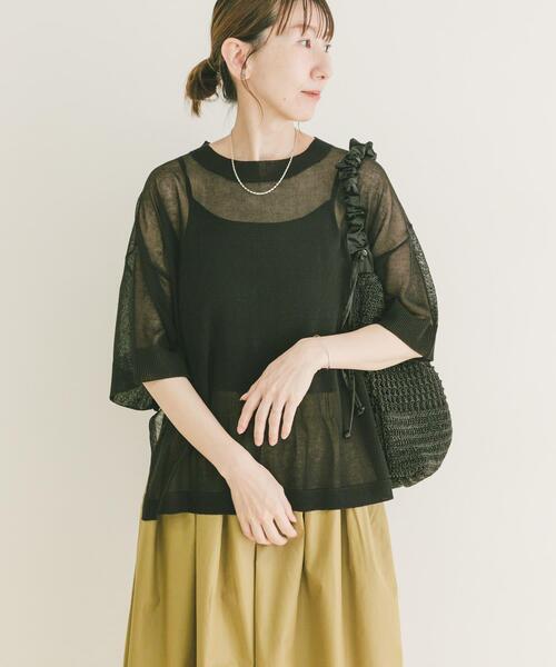 ITEMS URBANRESEARCH(アイテムズ アーバンリサーチ)の「シアーハンソデニットプルオーバー(ニット/セーター・レディース・グレー系その他/ブラック/ライトブルー・FREE)」の1枚目の写真