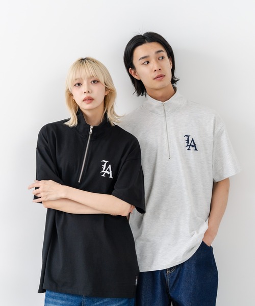 SAVIER（サビアー）の「【SAVIER/サビアー】×【ZERO STAIN/ゼロステイン】【LAロゴ立体刺繍】コラボ ハーフジップ Tシャツ オーバーサイズ 汗染み防止 ストリート・スケーター（Tシャツ/カットソー・メンズ・オフホワイト/ブラック・LARGE/MEDIUM）」の14枚目の写真
