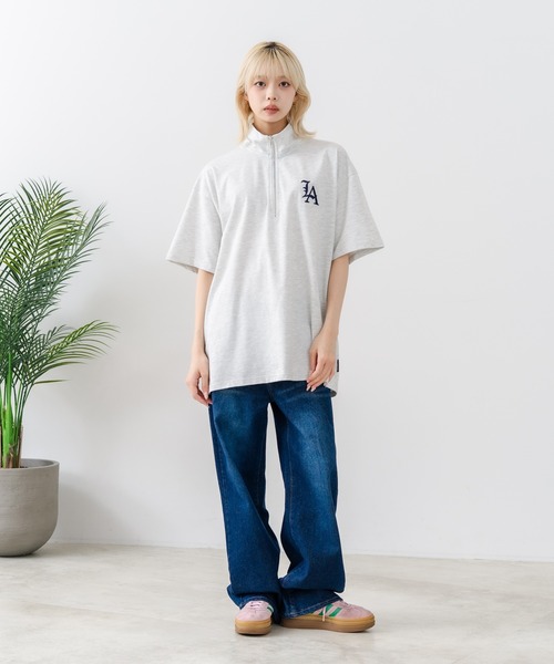 SAVIER（サビアー）の「【SAVIER/サビアー】×【ZERO STAIN/ゼロステイン】【LAロゴ立体刺繍】コラボ ハーフジップ Tシャツ オーバーサイズ 汗染み防止 ストリート・スケーター（Tシャツ/カットソー・メンズ・オフホワイト/ブラック・LARGE/MEDIUM）」の15枚目の写真