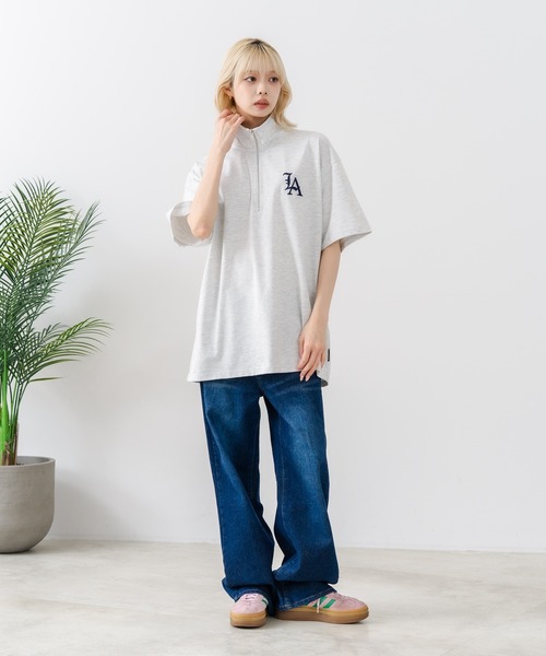 SAVIER（サビアー）の「【SAVIER/サビアー】×【ZERO STAIN/ゼロステイン】【LAロゴ立体刺繍】コラボ ハーフジップ Tシャツ オーバーサイズ 汗染み防止 ストリート・スケーター（Tシャツ/カットソー・メンズ・オフホワイト/ブラック・LARGE/MEDIUM）」の16枚目の写真