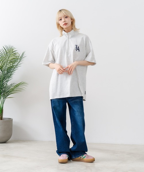 SAVIER（サビアー）の「【SAVIER/サビアー】×【ZERO STAIN/ゼロステイン】【LAロゴ立体刺繍】コラボ ハーフジップ Tシャツ オーバーサイズ 汗染み防止 ストリート・スケーター（Tシャツ/カットソー・メンズ・オフホワイト/ブラック・LARGE/MEDIUM）」の17枚目の写真