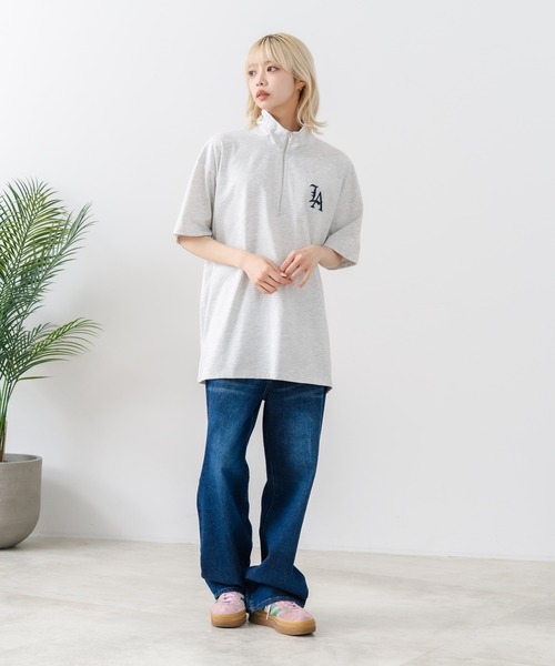 SAVIER（サビアー）の「【SAVIER/サビアー】×【ZERO STAIN/ゼロステイン】【LAロゴ立体刺繍】コラボ ハーフジップ Tシャツ オーバーサイズ 汗染み防止 ストリート・スケーター（Tシャツ/カットソー・メンズ・オフホワイト/ブラック・LARGE/MEDIUM）」の18枚目の写真