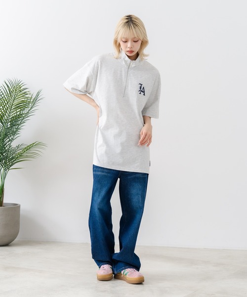 SAVIER（サビアー）の「【SAVIER/サビアー】×【ZERO STAIN/ゼロステイン】【LAロゴ立体刺繍】コラボ ハーフジップ Tシャツ オーバーサイズ 汗染み防止 ストリート・スケーター（Tシャツ/カットソー・メンズ・オフホワイト/ブラック・LARGE/MEDIUM）」の19枚目の写真