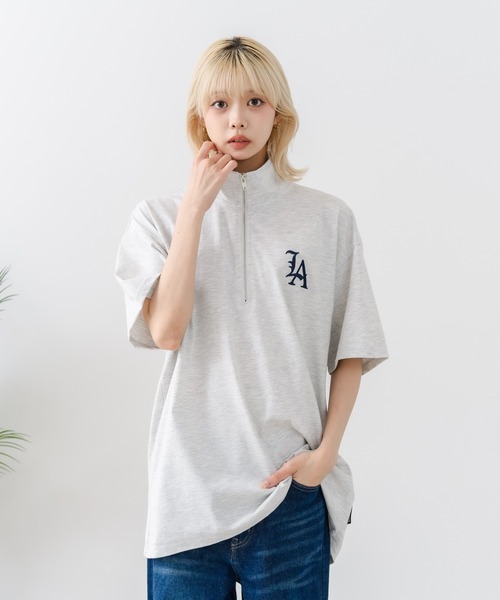 SAVIER（サビアー）の「【SAVIER/サビアー】×【ZERO STAIN/ゼロステイン】【LAロゴ立体刺繍】コラボ ハーフジップ Tシャツ オーバーサイズ 汗染み防止 ストリート・スケーター（Tシャツ/カットソー・メンズ・オフホワイト/ブラック・LARGE/MEDIUM）」の20枚目の写真