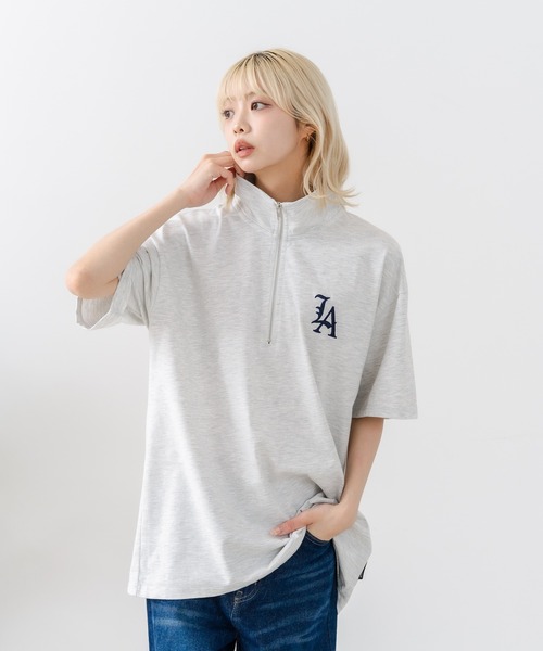 SAVIER（サビアー）の「【SAVIER/サビアー】×【ZERO STAIN/ゼロステイン】【LAロゴ立体刺繍】コラボ ハーフジップ Tシャツ オーバーサイズ 汗染み防止 ストリート・スケーター（Tシャツ/カットソー・メンズ・オフホワイト/ブラック・LARGE/MEDIUM）」の22枚目の写真