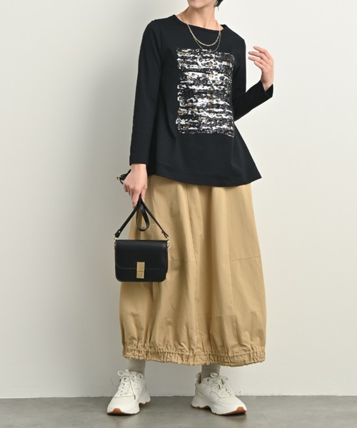 aunt lily(アントリリー)の「ハンサムツイルパネル切り替えバルーンスカート / バルーンスカート スカート見えパンツ ツイルスカート コットン100% ロングスカート イージースカート 大人カジュアル きれいめ(スカート・レディース・グレイッシュベージュ/グレー・M/S/3L/LL/L)」の12枚目の写真