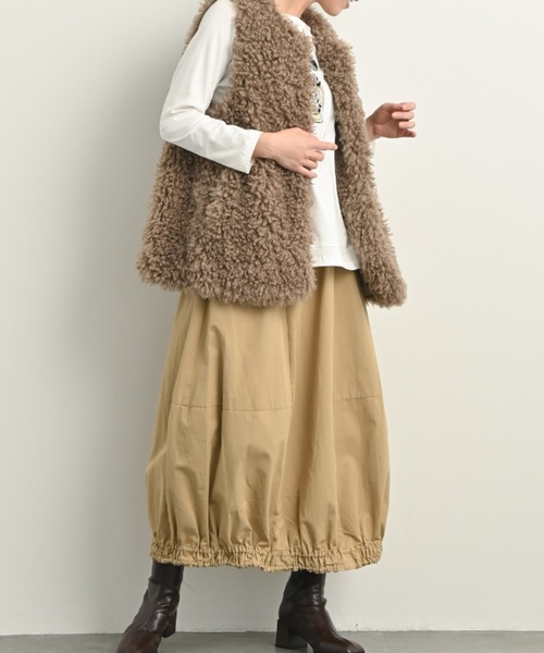 aunt lily(アントリリー)の「ハンサムツイルパネル切り替えバルーンスカート / バルーンスカート スカート見えパンツ ツイルスカート コットン100% ロングスカート イージースカート 大人カジュアル きれいめ(スカート・レディース・グレイッシュベージュ/グレー・M/S/3L/LL/L)」の17枚目の写真