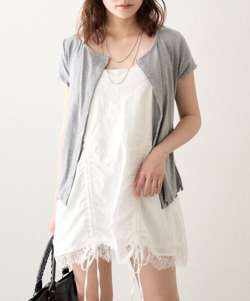 mline（エムライン）の「[mline]半袖チョーカー ボタントップス（Tシャツ/カットソー・レディース・ネイビー/ピンク/グレー/アイボリー・FREE）」の2枚目の写真