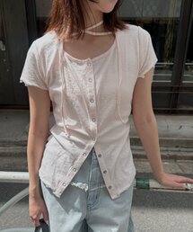 mline（エムライン）の「【待望の半袖ver】[mline]半袖チョーカー ボタントップス（Tシャツ/カットソー）」