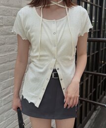 mline（エムライン）の「[mline]半袖チョーカー ボタントップス（Tシャツ/カットソー）」