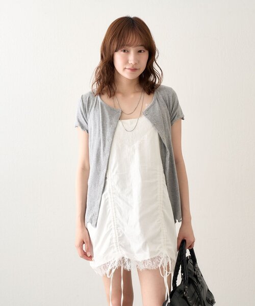 mline（エムライン）の「[mline]半袖チョーカー ボタントップス（Tシャツ/カットソー・レディース・ネイビー/ピンク/グレー/アイボリー・FREE）」の11枚目の写真