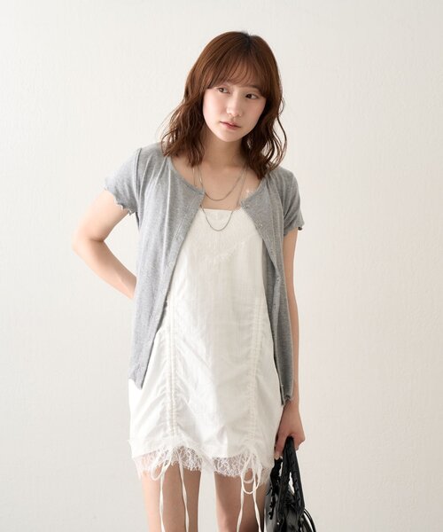 mline（エムライン）の「[mline]半袖チョーカー ボタントップス（Tシャツ/カットソー・レディース・ネイビー/ピンク/グレー/アイボリー・FREE）」の12枚目の写真