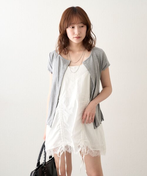 mline（エムライン）の「[mline]半袖チョーカー ボタントップス（Tシャツ/カットソー・レディース・ネイビー/ピンク/グレー/アイボリー・FREE）」の14枚目の写真