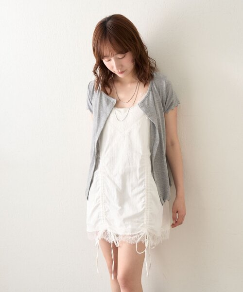 mline（エムライン）の「[mline]半袖チョーカー ボタントップス（Tシャツ/カットソー・レディース・ネイビー/ピンク/グレー/アイボリー・FREE）」の15枚目の写真