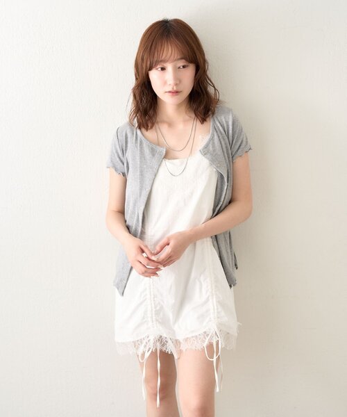 mline（エムライン）の「[mline]半袖チョーカー ボタントップス（Tシャツ/カットソー・レディース・ネイビー/ピンク/グレー/アイボリー・FREE）」の16枚目の写真