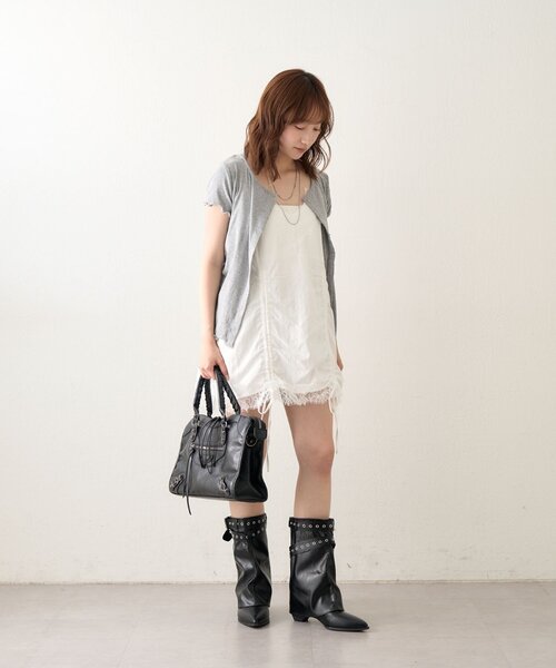 mline（エムライン）の「[mline]半袖チョーカー ボタントップス（Tシャツ/カットソー・レディース・ネイビー/ピンク/グレー/アイボリー・FREE）」の18枚目の写真