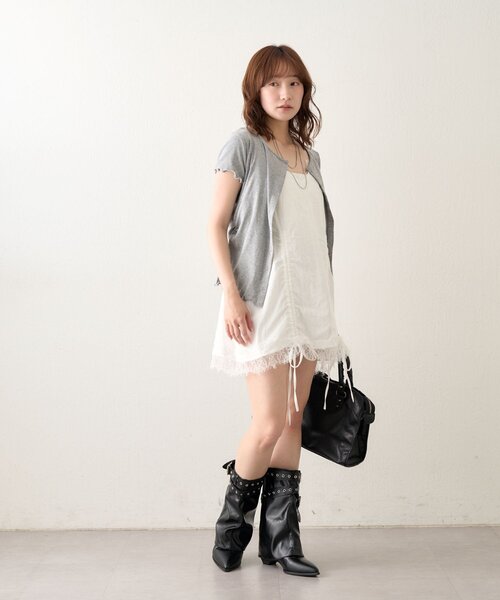 mline（エムライン）の「[mline]半袖チョーカー ボタントップス（Tシャツ/カットソー・レディース・ネイビー/ピンク/グレー/アイボリー・FREE）」の19枚目の写真