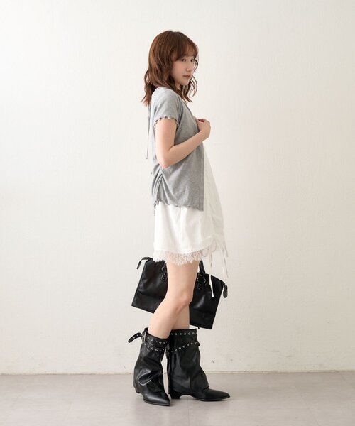 mline（エムライン）の「[mline]半袖チョーカー ボタントップス（Tシャツ/カットソー・レディース・ネイビー/ピンク/グレー/アイボリー・FREE）」の20枚目の写真