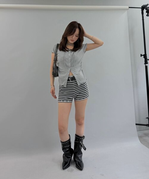 mline（エムライン）の「【待望の半袖ver】[mline]半袖チョーカー ボタントップス（Tシャツ/カットソー・レディース・ネイビー/ピンク/グレー/アイボリー・FREE）」の17枚目の写真