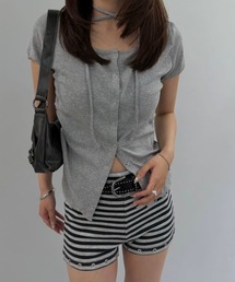 mline（エムライン）の「【待望の半袖ver】[mline]半袖チョーカー ボタントップス（Tシャツ/カットソー）」